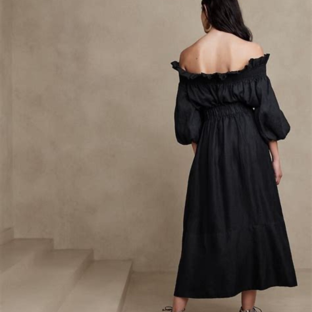 NWT BLACK 100%  Linen Midi Skirt SZ XXS